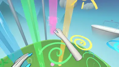 Painting in 3D space by pinching. Colours can be changed by touching the paint streams.