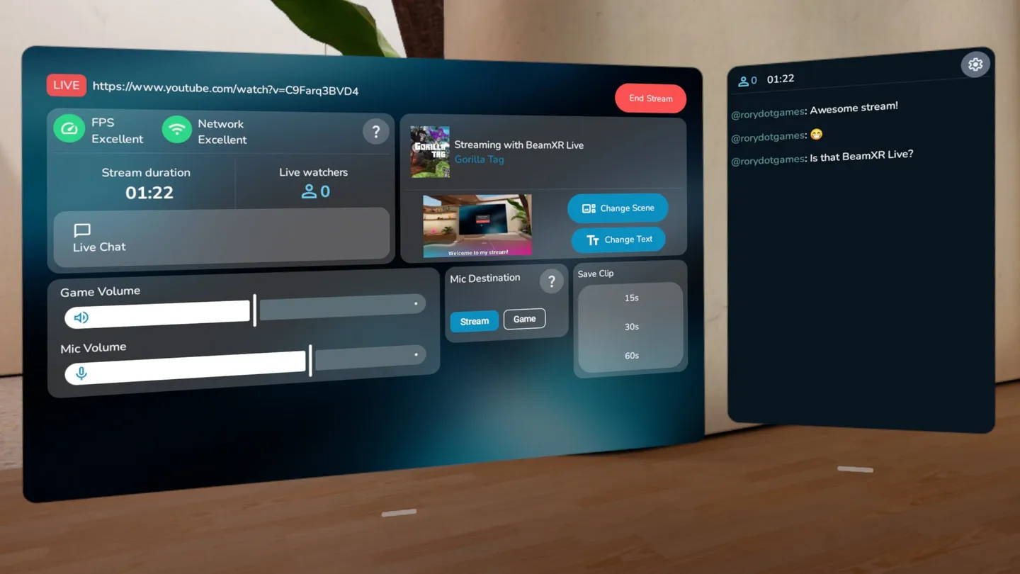 The controls and information the user sees when streaming
