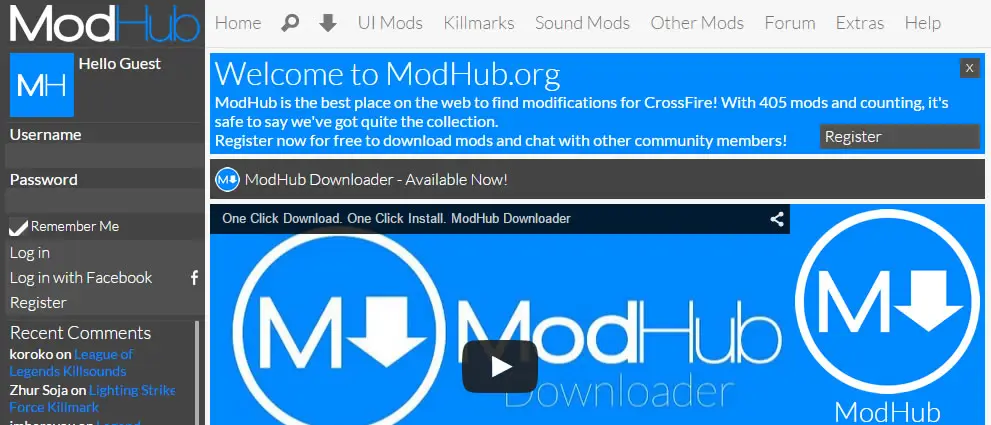 The homepage of ModHub.