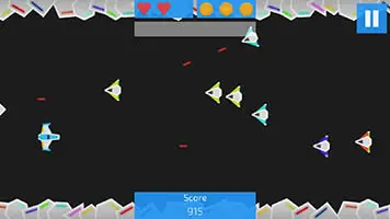 The in-game view with the player on the left and enemies on the right.