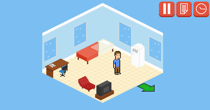The student in their apartment.